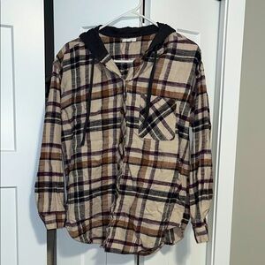 Plaid Button-Up Hoodie Shacket